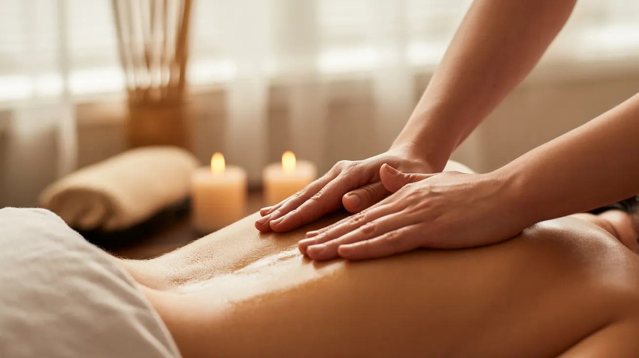 Close-up of a massage therapist's hands performing a soothing massage, highlighting the focus on relaxation and rejuvenation.