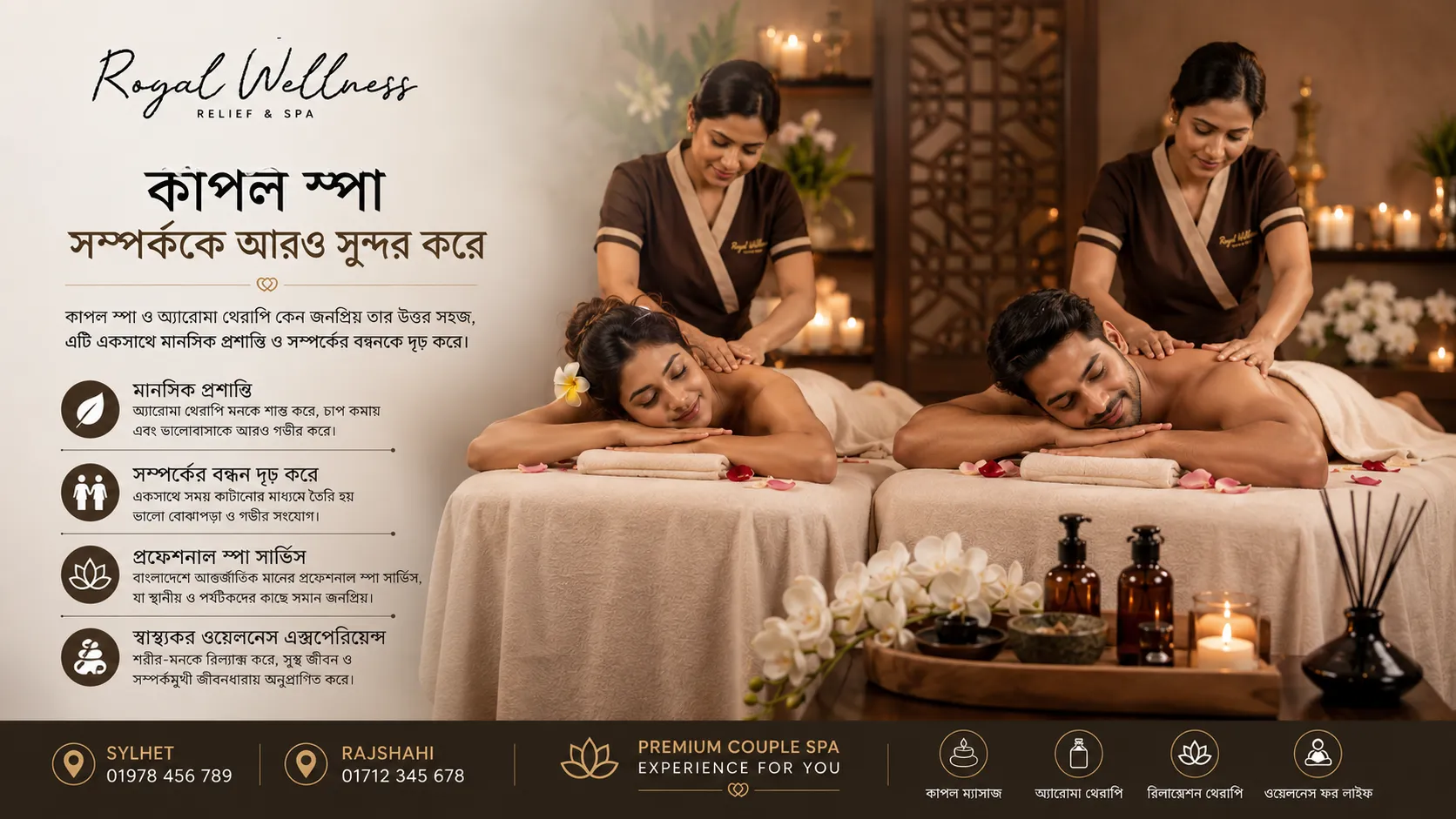 Royal Wellness এ কাপল রিল্যাক্সেশন থেরাপি ও প্রিমিয়াম স্পা সার্ভিস